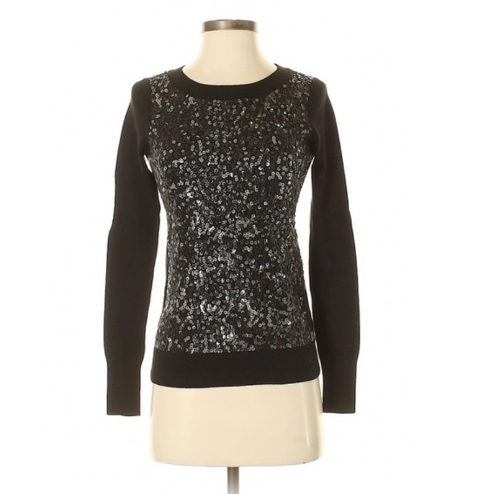 Express Black Sequin Pullover Sweater Top Xs - image 1